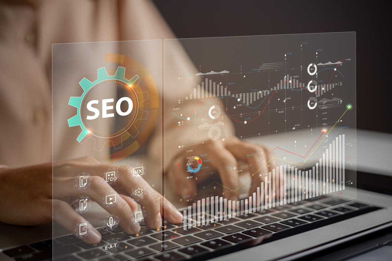 Website admins using SEO tools to get their websites ranked in top search rankings in search engine. Website improvement concept to make search results higher